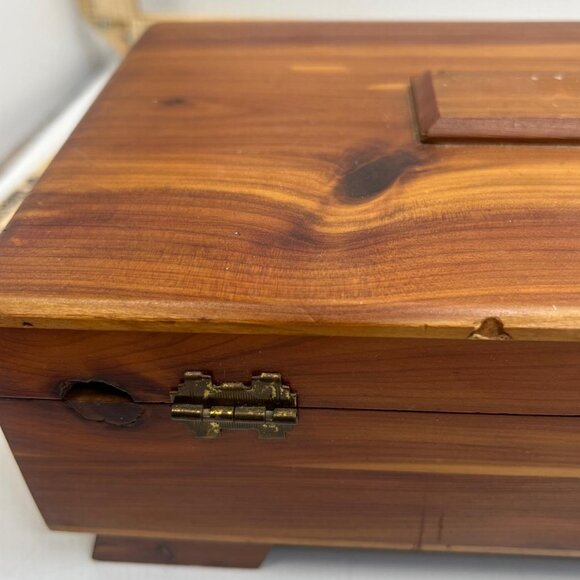 Vintage Wooden Jewelry Box with Brass Latch and Mirror Decorative Storage Chest - Picture 7 of 7